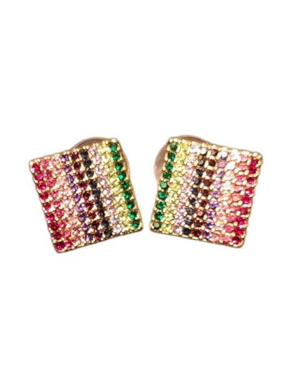 Gold Multicolor Rainbow Pave Crystal Stud Post Fashion Earrings ~ NEW